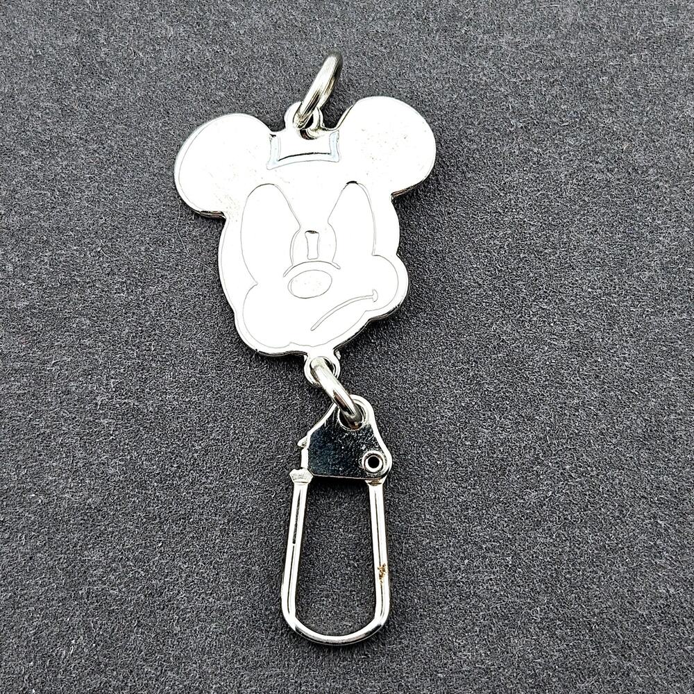 Disney Grumpy Mickey Mouse Silver Tone Carabiner Style Keychain Key Holder Funny